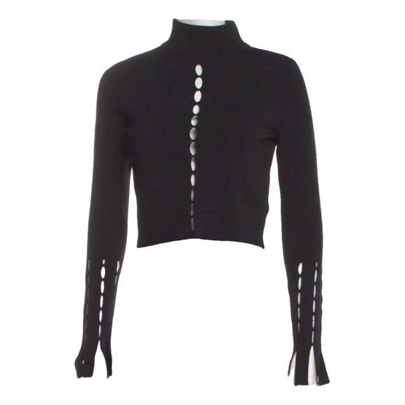 Jonathan Simkhai Long Sleeve Black Cutout Cropped Turtleneck Top (T1) - Picture 1 of 11